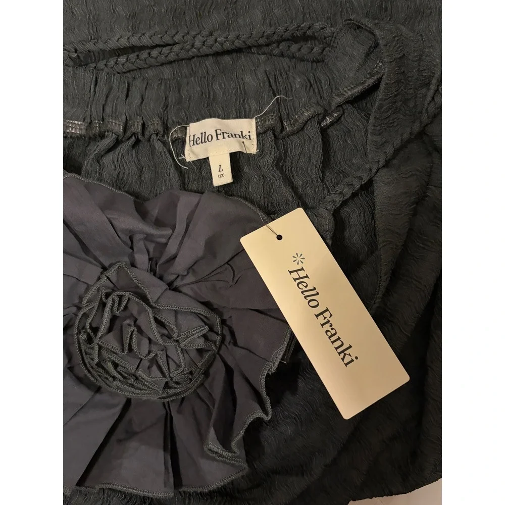Hello Franki Girls Charcoal Gray Textured Rosette Halter‎ Dress Size 12 NWT